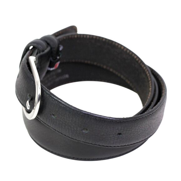 ITALY BLACK REAL LEATHER 1 1/8"Wd STITCH CASUAL DRESS MEN'S BELT Sz 38 (A45 - Picture 3 of 14